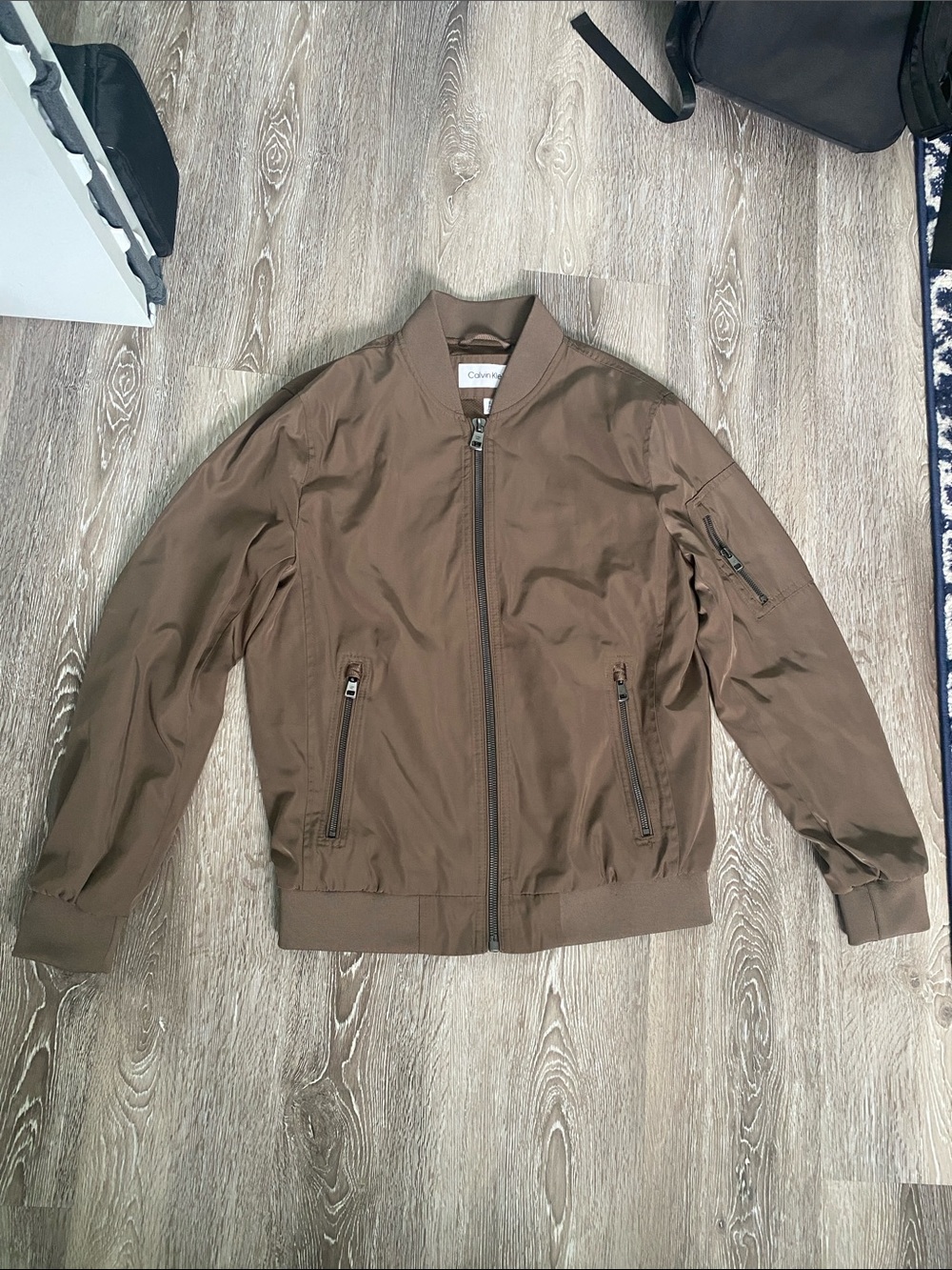 Calvin Klein Men's Nylon Bomber Jacket with Zip Pockets